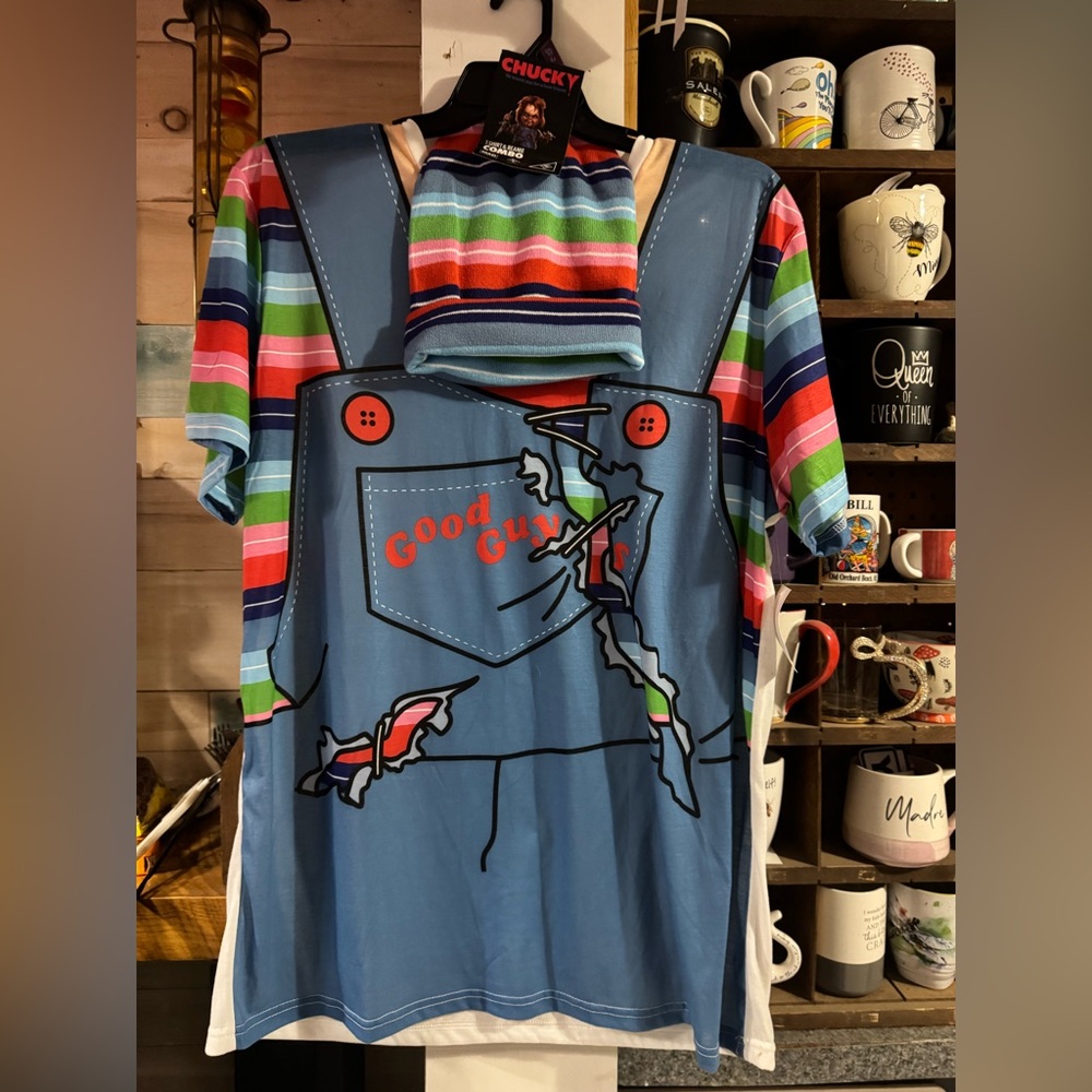 Chucky Childs Play Halloween Colorful Striped Shirt & Beanie Set NWT 2XL